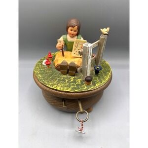 Vtg Anri Thorens Swiss Music Box Girl‎ Writing Raindrops Keep Falling On My Head